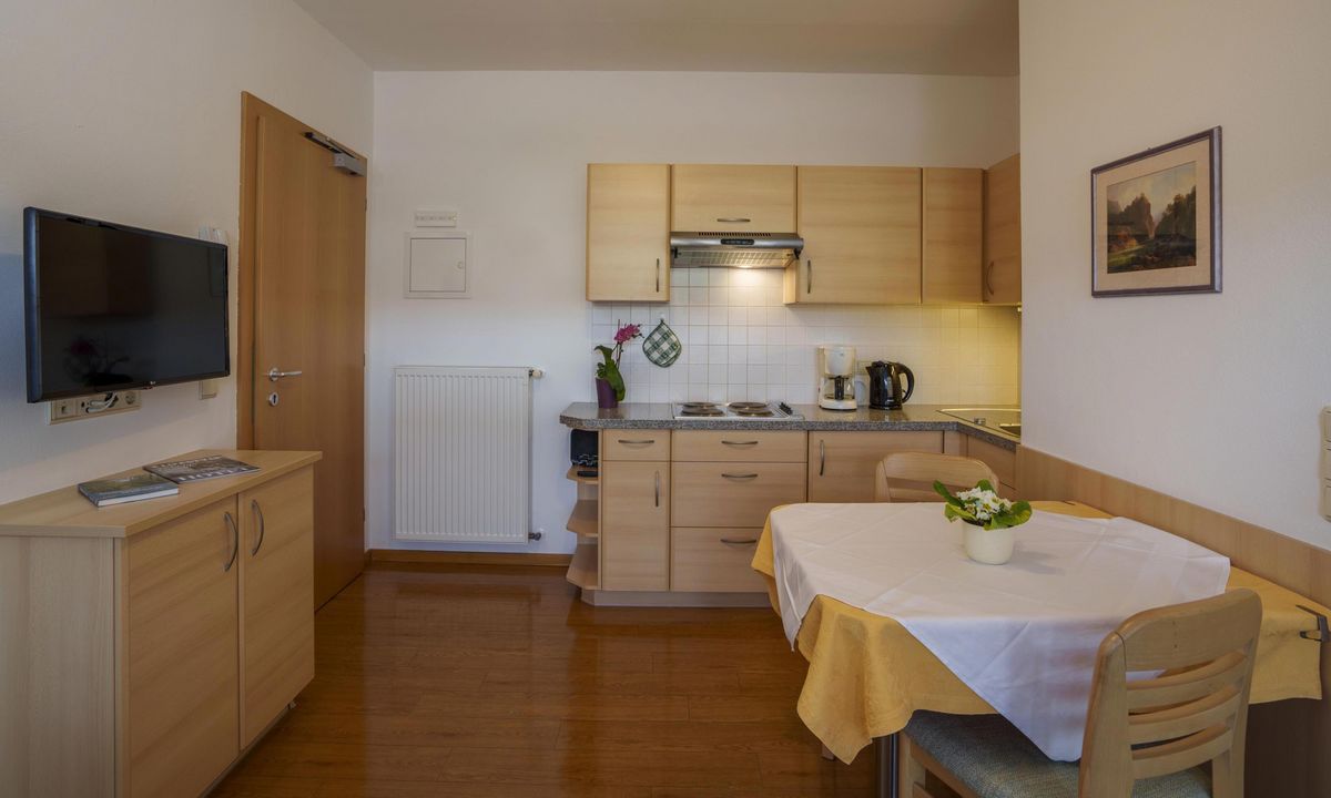 Ferienwohnung Wieserhof Andrian Appartement Nr. 9 Typ D modernes Wohnzimmer mit Balkon und Bergblick